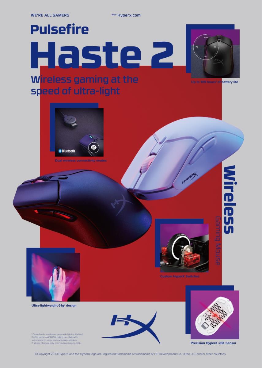 HyperX Pulsefire Haste 2 – Wireless Gaming Mouse- Ultra Lightweight, 61g,  100 Hour Battery Life, Dual Wireless Connectivity, Precision Sensor - Black