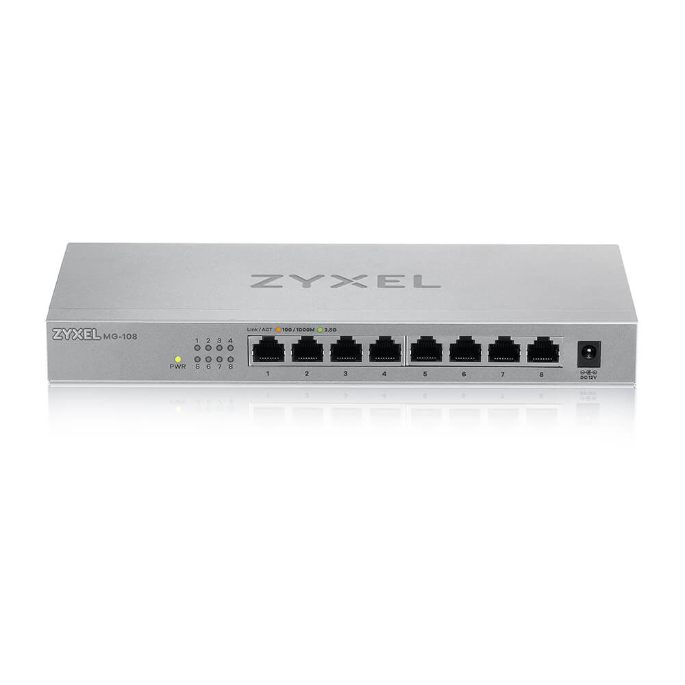 zyxel 8-port 2.5g multi-gigabit unmanaged switch for home entertainment or  soho network [mg-108] 