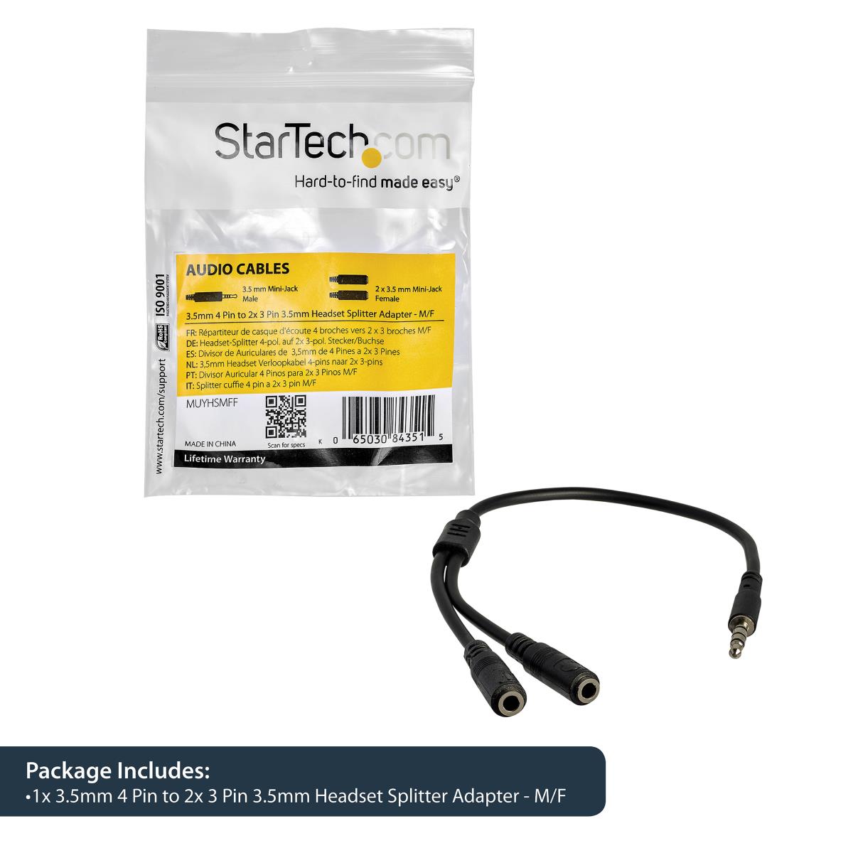 STARTECH.COM MUYHSMFF Headset Splitter Adapter 3.5mm 4