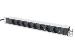 1U Aluminum PDU, rackmountable rated power: 16A, 4000W, 250VAC 50/60Hz, 8x safety outlets